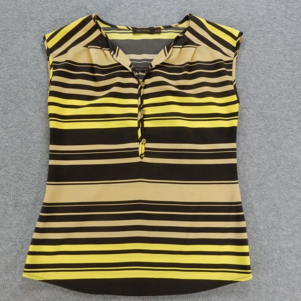 The Limited Womens Shirt XS Brown Yellow Stripe Sleeveless Color Block Retro Mod